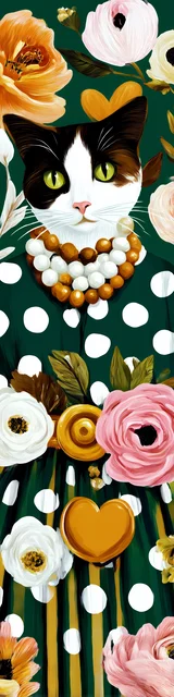 Cat bookmarks design of a cat head on green polka dot background